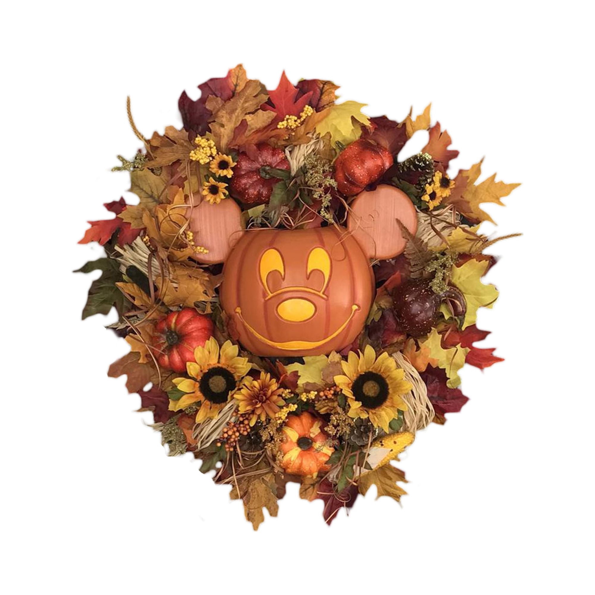 Artificial Halloween Wreath, Scary Pumpkin Mouse Sunflower Wreath for Front Door Decoration