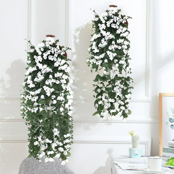 Artificial Hanging Basket Wall Decor | Realistic Polyester Fake Plants for Indoor Home Kitchen Office | Pink White Yellow Flower Arrangement | 35.43 Inch Maintenance-Free Greenery
