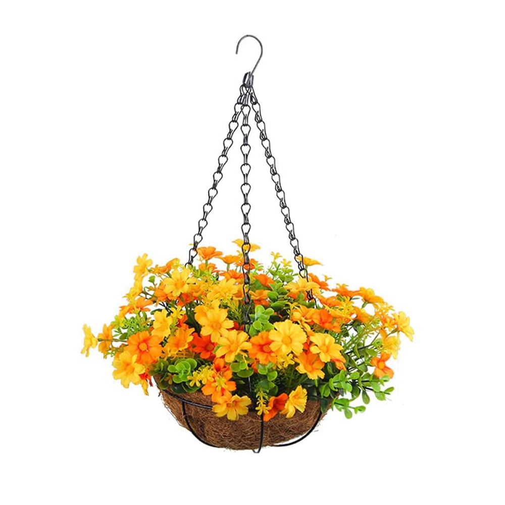 Ziermo Silk Chain Artificial Hanging Baskets, Faux Red Daisy Flowers, DIY Outdoor Home Garden