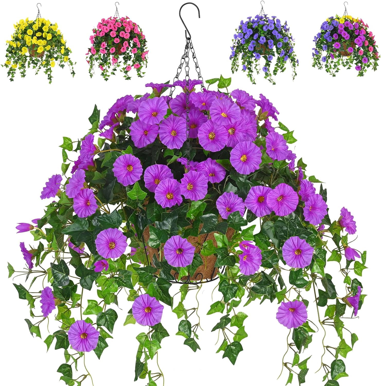 Artificial Hanging Baskets with Flowers, Fake Hanging Plants Outdoors