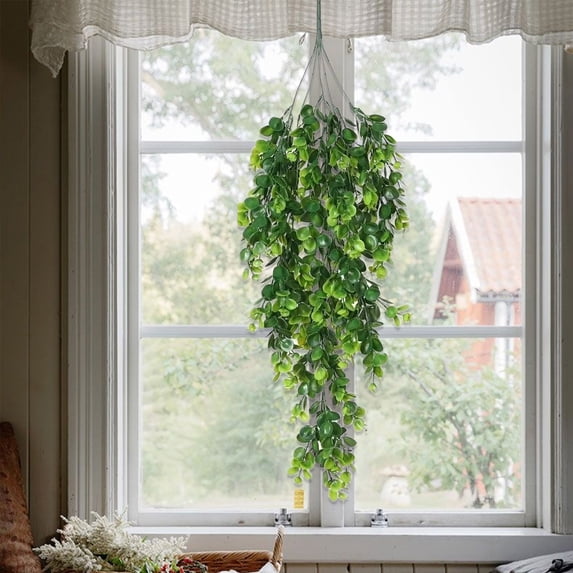 Artificial Hanging Eucalyptus Vine, Fake Trailing Greenery Plant, Faux Ivy Garland, Indoor Decorative Drooping Foliage Spray, Outdoor Weather Resistant Hanging Leaf Vine, Farmhouse Artificial Plant