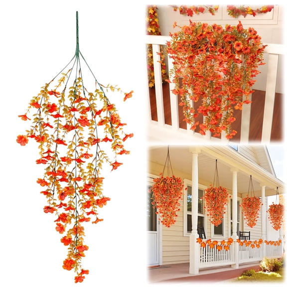 Artificial Hanging Fall Flowers Mums For Outdoors Fall Decorations Hanging Plants Faux Flowers For Autumn Decor Outside Gardens Porch Home Indoor,Autumn Artificial Rattan Wall Hanging