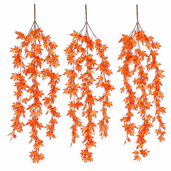 Artificial Hanging Fall Maple Leave Autumn Plant 27.5In Orange