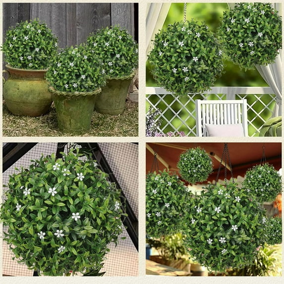 Artificial Hanging Flower Ball 8 Inch, Faux Floral Decor for Christmas, Wedding, Porch, Patio & Garden，Green