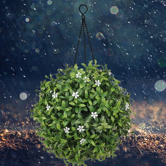 Artificial Hanging Flower Ball with Greenery, Realistic Faux Floral Ball Ornament, Decorative Fake Flower Ball for Christmas Wedding Backyard Balcony Garden Yard Patio Home Decor, Green