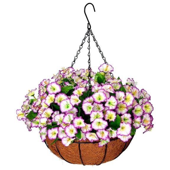 Artificial Hanging Flower Basket, Pre-Made Floral Hanging Planter, Mixed Color Fake Flower Hanging Basket, Coconut Liner Metal Hanging Basket with Artificial Blooms, Outdoor Faux Floral Arrangement