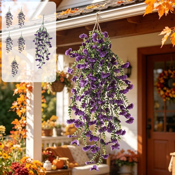 Artificial Hanging Flower Garland for Wall Decor, Faux Floral Vine with 6 Strands for Indoor Outdoor Garden, Porch, Balcony, and Wedding Decoration