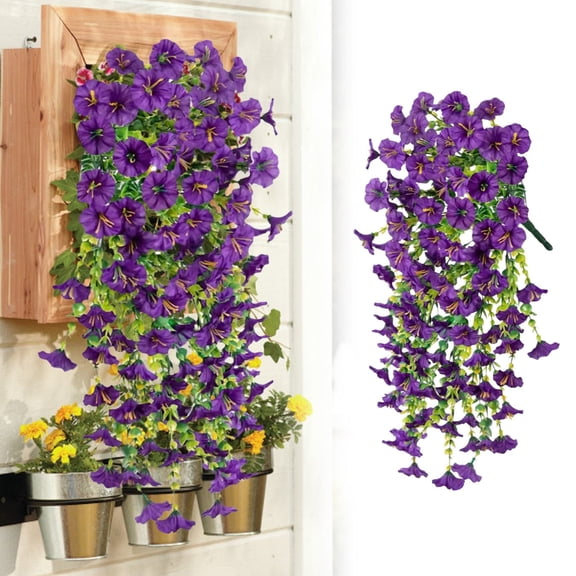 Artificial Hanging Flower Vines, 75cm Faux Silk Morning Glory, 2PCS Purple Flower Garland, UV-Resistant Faux Greenery for Home, Patio, Porch, Balcony, Wedding & Party Decor