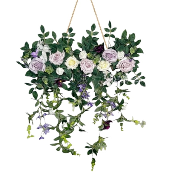 Artificial Hanging Flower Wall Decor, Rose Floral Swag with Greenery Vines, Multicolor Fake Rose Arrangement, Boho Style Hanging Backdrop for Wedding Party Nursery Home Wall Decor, Photo Prop