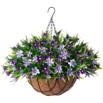 Artificial Hanging Flowers with 12" Basket for Outdoor Decor, Faux Silk Daisy Flower UV Resistant Plants Arrangements Decoration for Indoor Porch Garden Yard(Purple)