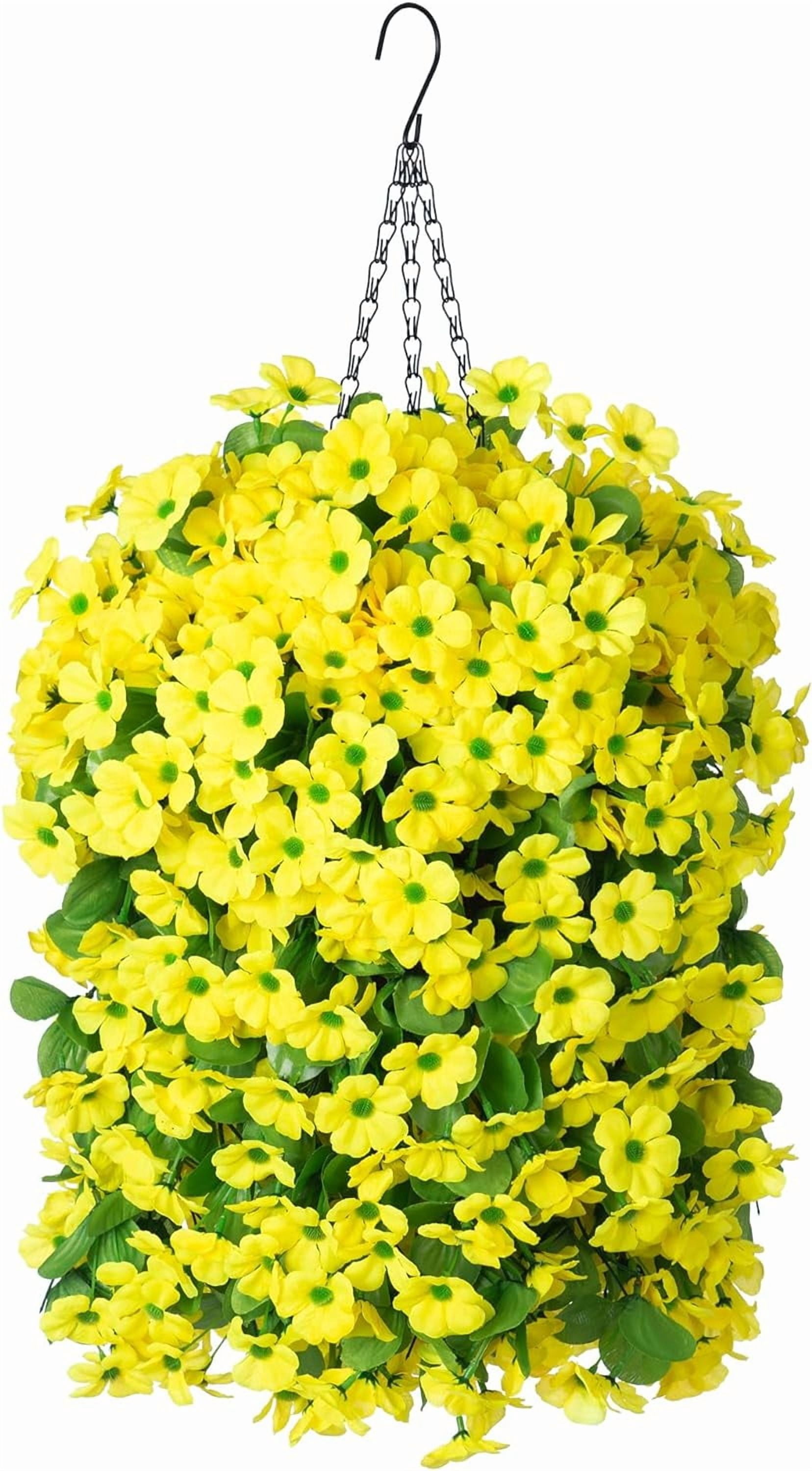 Artificial Hanging Flowers in 12 inch Basket, Fake Plant Silk Orchid Flower Arrangement with Coconut Lining Pot Planter for Patio Garden Porch Deck Spring Decoration(Rose and Pink)