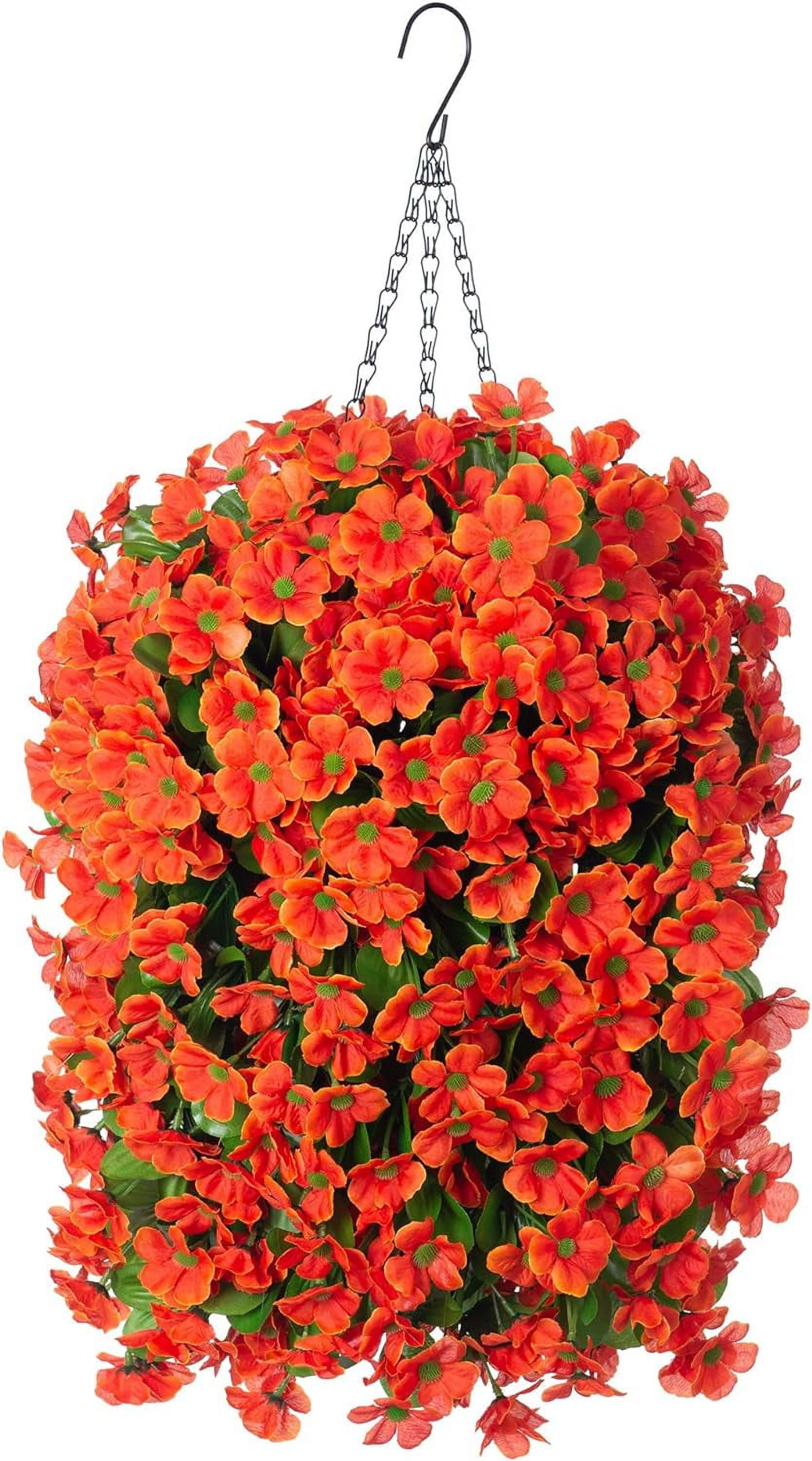 Artificial Hanging Flowers in 12 inch Basket, Fake Plant Silk Orchid Flower Arrangement with Coconut Lining Pot Planter for Patio Garden Porch Deck Spring Decoration(Rose and Pink)