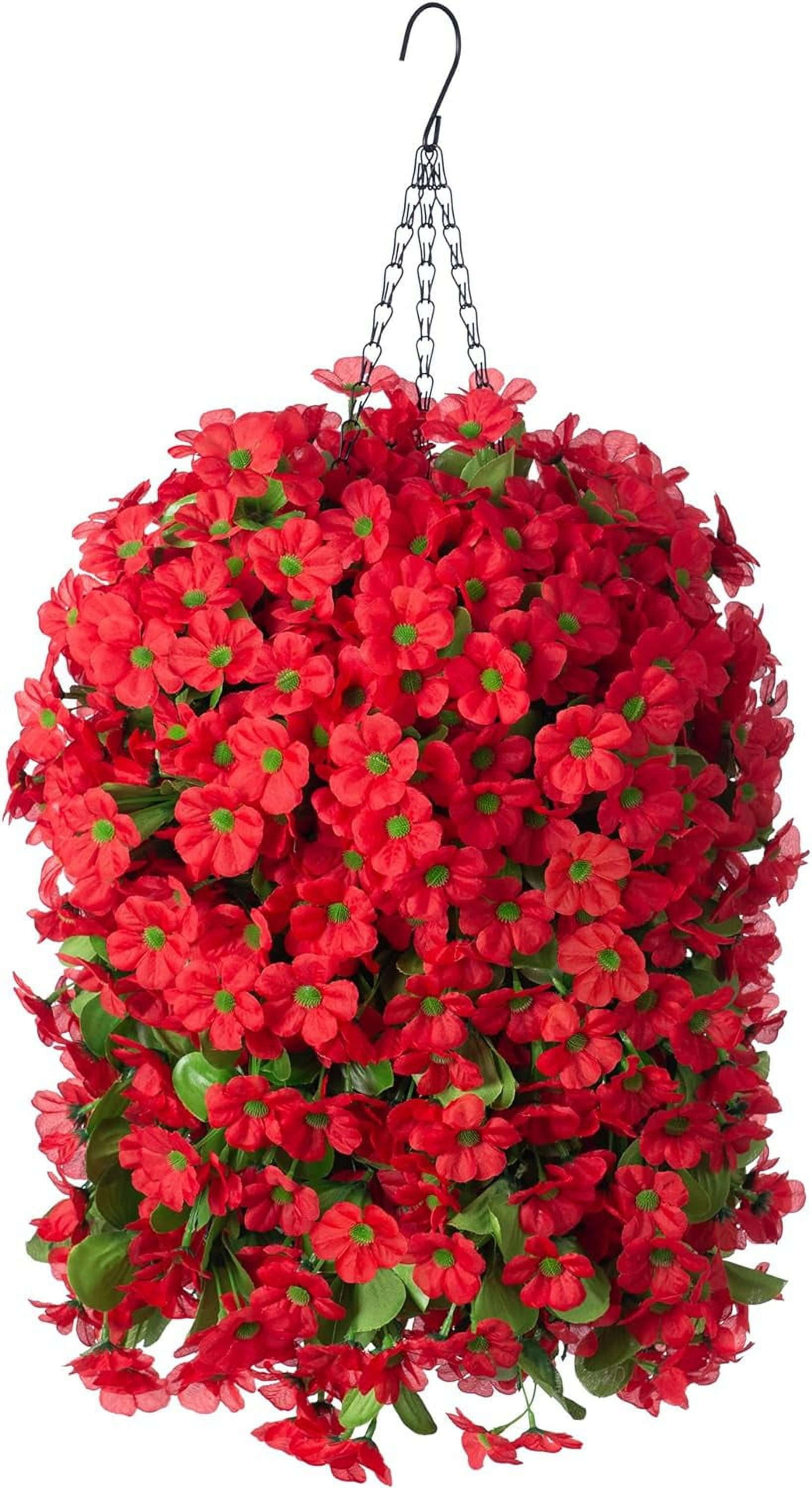 Artificial Hanging Flowers in 12 inch Basket, Fake Plant Silk Orchid Flower Arrangement with Coconut Lining Pot Planter for Patio Garden Porch Deck Spring Decoration(Rose and Pink)