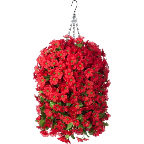 Artificial Hanging Flowers in 12 inch Basket, Fake Plant Silk Orchid Flower Arrangement with Coconut Lining Pot Planter for Patio Garden Porch Deck Spring Decoration(Rose and Pink)