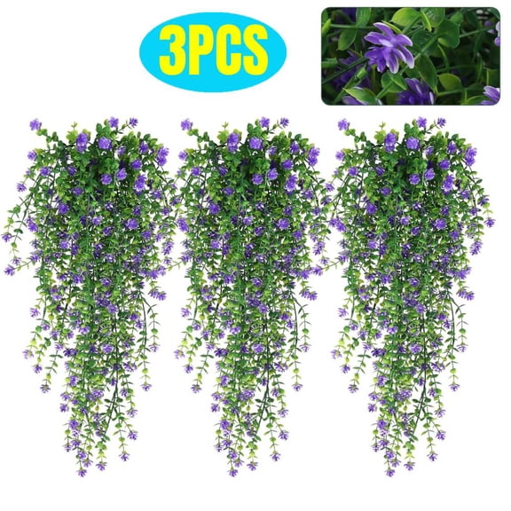 Artificial Hanging Flowers, 3PCS Fake Eucalyptus Vine Faux Flower Greenery Garland Plastic Plants for Indoor Outdoor Wall Garden Wedding Home Party Decor