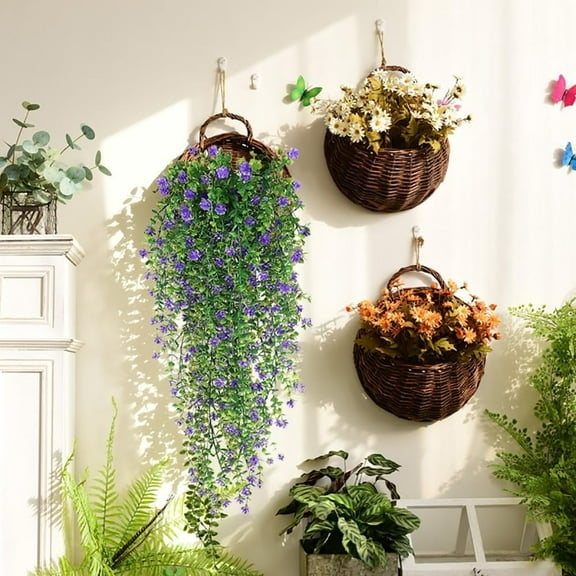 Artificial Hanging Flowers, 3Pcs Fake Eucalyptus Vine Faux Flower Greenery Garland Plastic Plants for Indoor Outdoor Wall Garden Wedding Home Party Decor