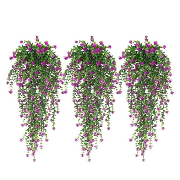 Artificial Hanging Flowers, 3Pcs Fake Eucalyptus Vine Faux Flower Greenery Garland Plastic Plants for Indoor Outdoor Wall Garden Party Decor