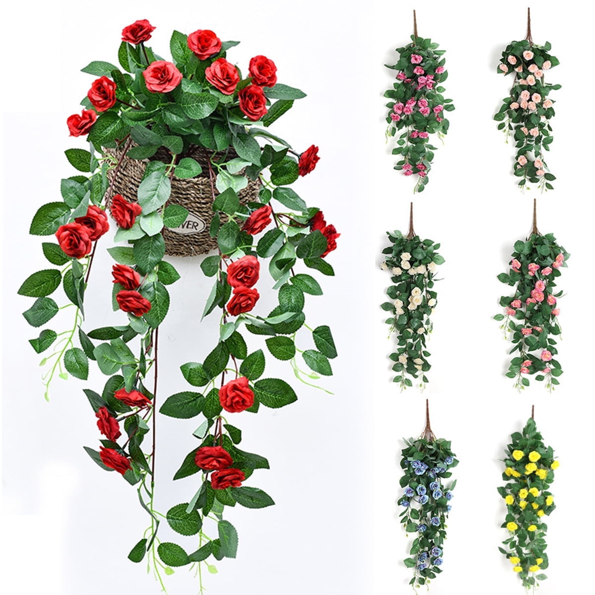 Dalrosia Artificial Hanging Flowers Artificial Rose Vine Hanging Plants ...