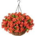 thumbnail image 1 of Artificial Hanging Flowers in Basket, Artificial Petunias Arrangement, inch Coconut Lining Basket with Morning Glories Fake Plants for Patio Garden Porch Deck Spring Decoration(Fuchsia), 1 of 5