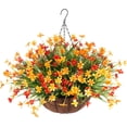 thumbnail image 1 of Artificial Hanging Flowers with Basket, Artificial Violets Arrangement,Orchids Fake Plants in inch Coconut Lining Basket for Patio Garden Porch Deck Spring Decoration(Orange), 1 of 5