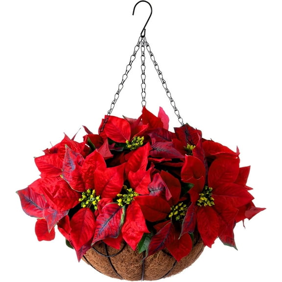 Artificial Hanging Flowers with Basket, Artificial Violets Arrangement,Orchids Fake Plants in inch Coconut Lining Basket for Patio Garden Porch Deck Spring Decoration(Orange)