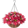 thumbnail image 1 of Artificial Hanging Flowers with Basket, Artificial Violets Arrangement,Orchids Fake Plants in inch Coconut Lining Basket for Patio Garden Porch Deck Spring Decoration(Orange), 1 of 5