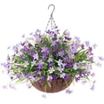 thumbnail image 1 of Artificial Hanging Flowers with Basket, Artificial Violets Arrangement,Orchids Fake Plants in inch Coconut Lining Basket for Patio Garden Porch Deck Spring Decoration(Orange), 1 of 5