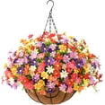 thumbnail image 1 of Artificial Hanging Flowers in Basket,Fake Daisy Plants Arrangement,inch Coconut Lining Basket Hanging Plant,Outdoor Indoor Patio Lawn Garden Porch Spring Decor (Dark Purple), 1 of 5