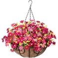 thumbnail image 1 of Artificial Hanging Flowers in Basket,Fake Daisy Plants Arrangement,inch Coconut Lining Basket Hanging Plant,Outdoor Indoor Patio Lawn Garden Porch Spring Decor (Dark Purple), 1 of 5