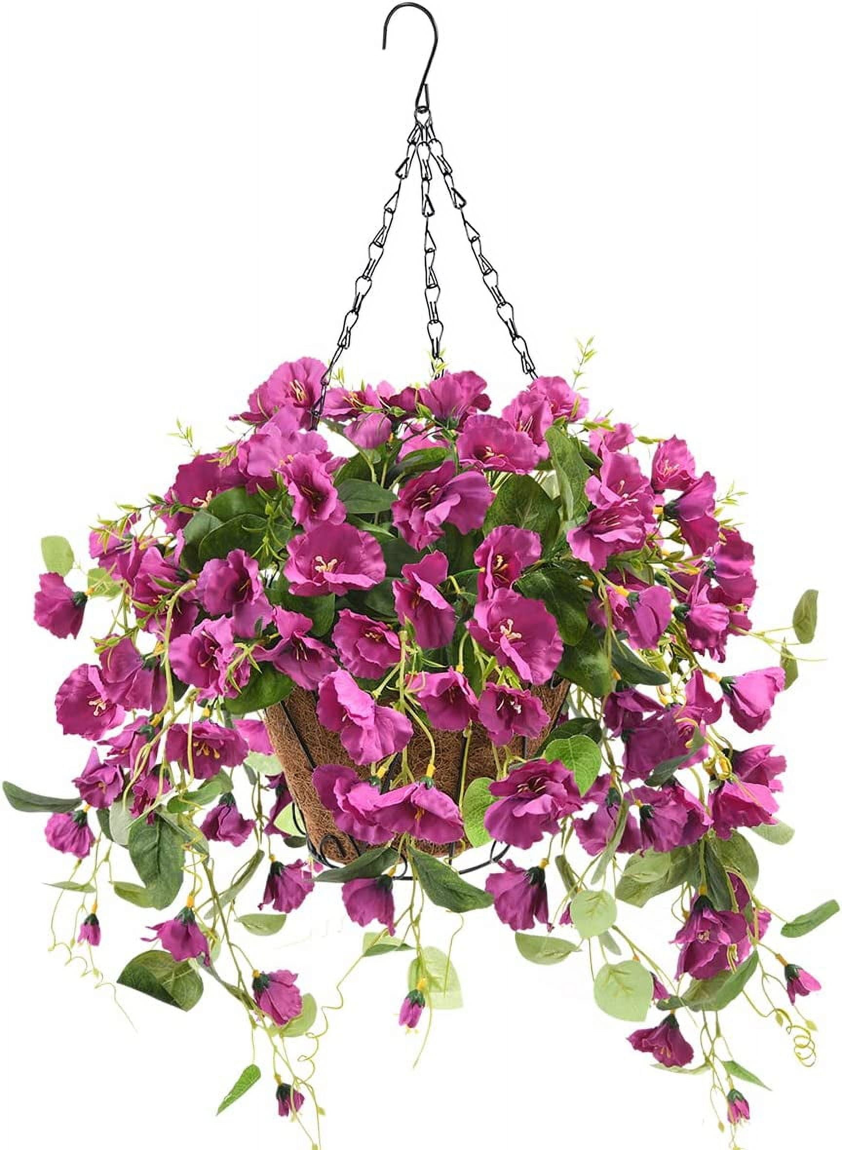 Artificial Hanging Flowers Basket,Fake Hanging Plant,4 Packs Faux Flower Daisies Coconut Lining Hanging Baskets for Patio Garden Porch Deck Decoration(Red)