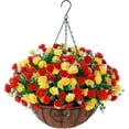 thumbnail image 1 of Artificial Hanging Flowers in Basket, Fake Silk Hanging Planter, Faux Colorful Daisy Vines Arrangement with Coconut Lining Baskets Outdoors Indoors Courtyard Spring Decor(Darkorchid), 1 of 5
