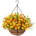 thumbnail image 1 of Artificial Hanging Flowers with Basket, Faux Silk Flowers in Coconut Lining Basket, Fake Hanging Plants for Outdoors Indoors Garden Patio Yard Porch Lawn, Orange,10Inches, 1 of 7