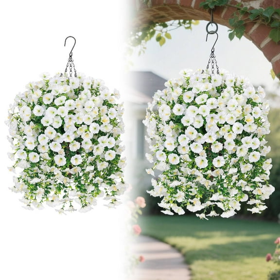 Artificial Hanging Flowers With Basket Outdoors Flowers Plants 3 Pcs Faux Red Morning Glory Flower With Leaves Realistic Greenery Vines For Wall Home Porch