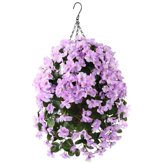 Homsunny 21.6 in Coconut Lining Hanging Planters with 4 Pieces Artificial Begonias