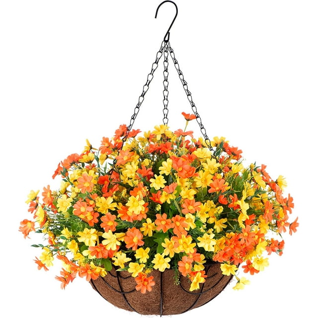 Artificial Hanging Flowers in Basket for Patio Garden Porch Deck