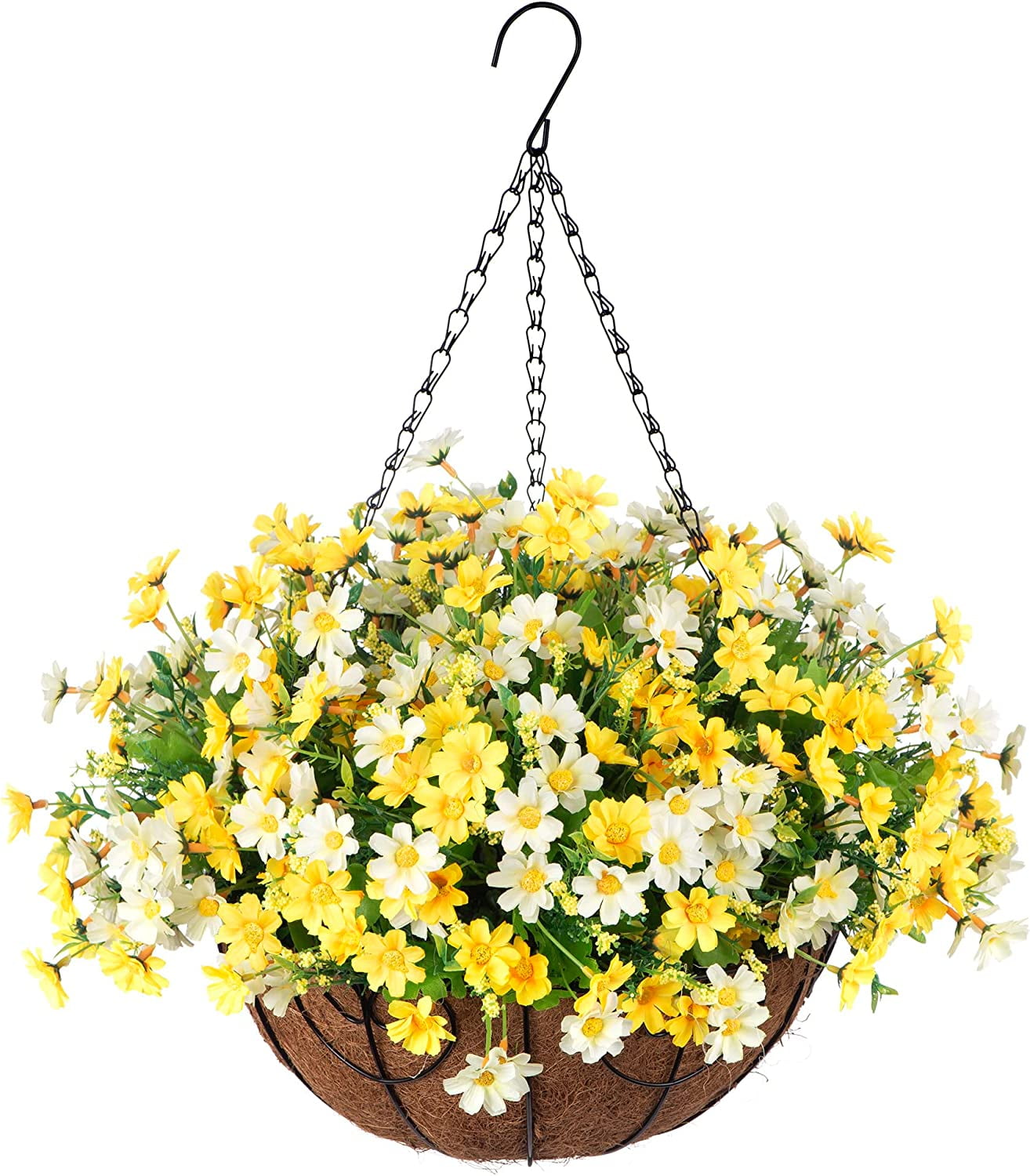 Cinnvoice 2-Pack Artificial Hanging Flower Baskets - 12" Coconut Lining, Fake Camellias For Porch Decor