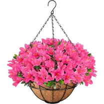 Artificial Hanging Flowers in Basket for Patio Garden Porch Deck Spring Summer Decor, Fake Daisy Arrangement,Faux Plants in Coconut Lining Basket for Outdoor/Indoor