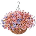 thumbnail image 1 of Artificial Hanging Flowers in Basket Patio Garden Porch Deck Spring Summer Decor, Faux Chrysanthemum Arrangement Fake Plants ines Coconut Lining Basket of Outdoor/Indoor Decor, 1 of 6
