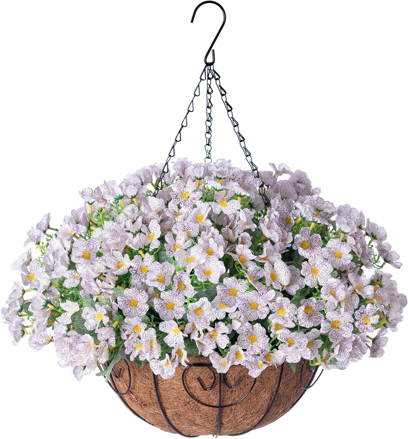 Artificial Hanging Flowers Basket for Spring Outdoor Outside Decoration, Fake Silk Colorful Daisy Eucalyptus in Planter UV Resistant Look Real for Home Patio Yard(Darkorchid)