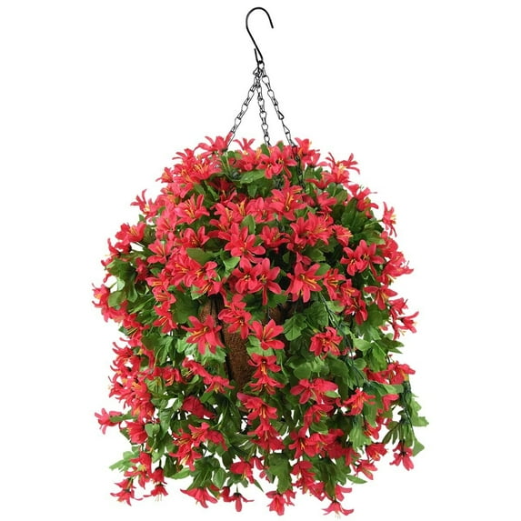 Artificial Hanging Flowers in Basket for Spring Summer Patio Garden Decoration,UV Resistant Fake Silk Violet in Planter Realistic for Outside Home Porch Balcony Yard Decor(Pink)