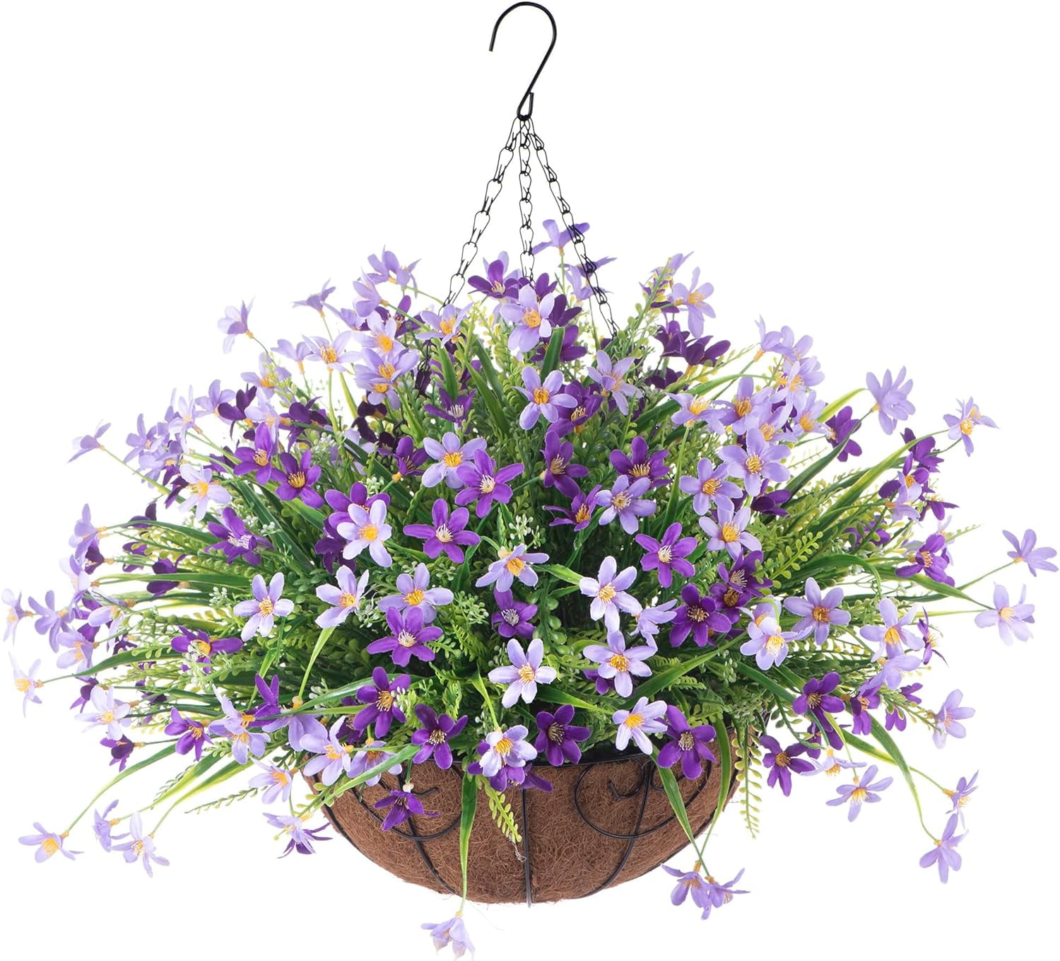 Artificial Hanging Flowers with Basket, Artificial Violets Arrangement