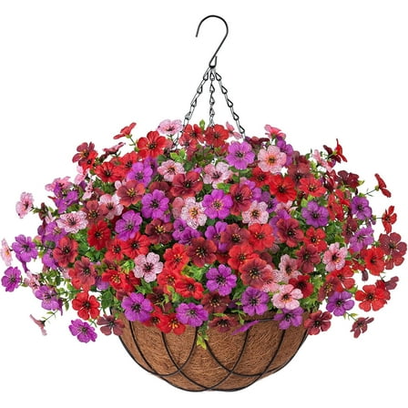 Artificial Hanging Flowers Basket for Faux Plants Outdoor Spring Summer Decoration UV Resistant Fake Flowers for Patio Balcony Farmhouse Decor
