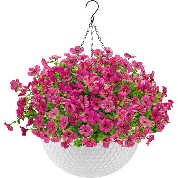 Artificial Hanging Flowers Basket for Faux Plants Outdoor Spring Summer Decoration UV Resistant Fake Flowers for Patio Balcony Farmhouse Decor