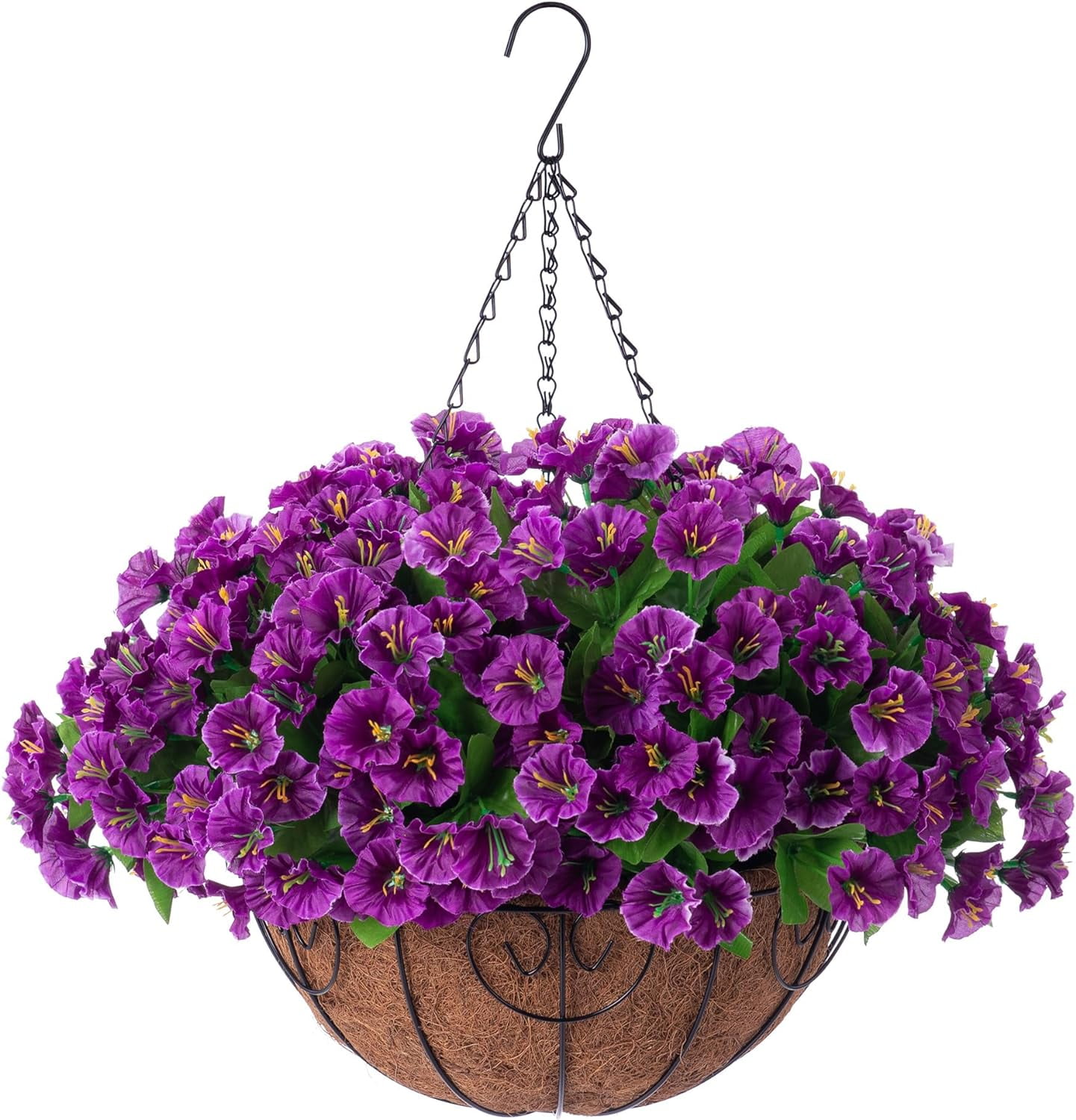 Artificial Hanging Flowers Basket for Outdoors Fake Hanging Plants Spring Summer Decoration UV Resistant for Garden Front Porch Patio Balcony Decor