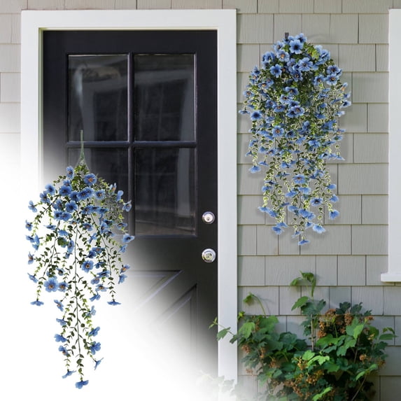 Artificial Hanging Flowers Blue for Outdoor Spring Decoration Blue Plastic (1 Artificial Flower)