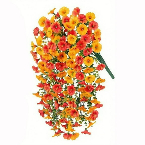 Artificial Hanging Flowers, Fake Hanging Plants Violets Vines UV Resistant for Wall Home Room Garden Wedding Indoor Outdoor Spring Summer Fall Decoration(Orange, One Size)