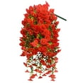 thumbnail image 1 of Artificial Hanging Flowers Fake Plants Outdoor, 1 Pc Silk Morning Glory Faux Flowers with Eucalyptus Leaf, UV Resistant Realistic Hanging Petunias Plants for Home Garden Decor, 29.5 Inch, Red, 1 of 6