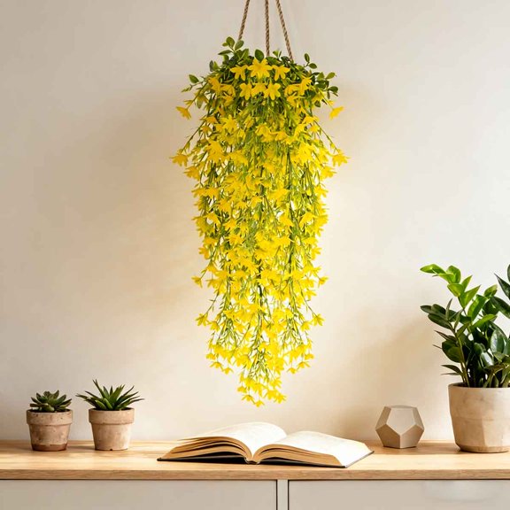 Artificial Hanging Flowers, Fake Winter Jasmine Vines, Wild Flowers for Wall Shelf Living Room Balcony Garden Wedding Indoor Outdoor Patio Decor