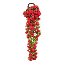 Artificial Hanging Flowers for Outdoor, 2pcs Fake Plants Long Vine Morning Glory Eucalyptus, UV Resistant Realistic Faux Greenery Indoor Outside Patio Porch Garden Spring Decor, Hot Pink