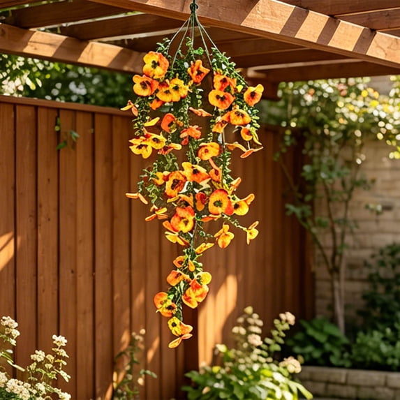 Artificial Hanging Flowers for Outdoor Indoor, Fake Silk Vine Flowers UV Fade Resistant, Realistic Faux Floral Greenery for Porch Patio Balcony Window Basket Home Wall Decor(Orange)